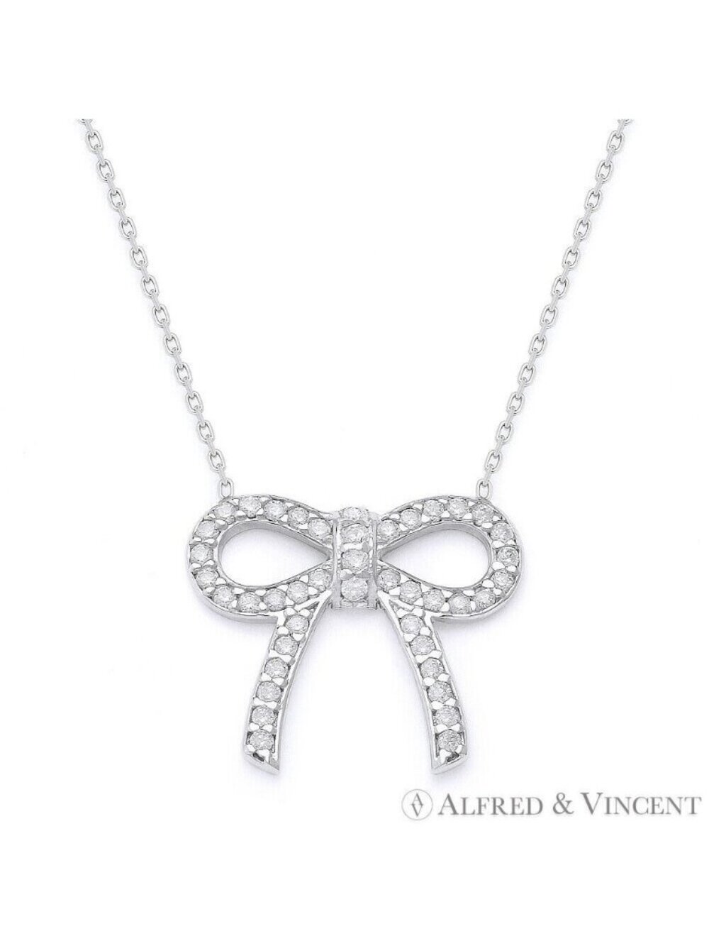 Bow-Knotted Ribbon CZ Crystal Charm Pendant in .925 Sterling Silver